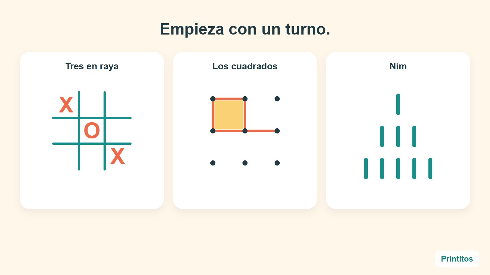 Empieza con poco: una cuadrícula de nueve casillas, nueve puntos o tres filas de palitos.